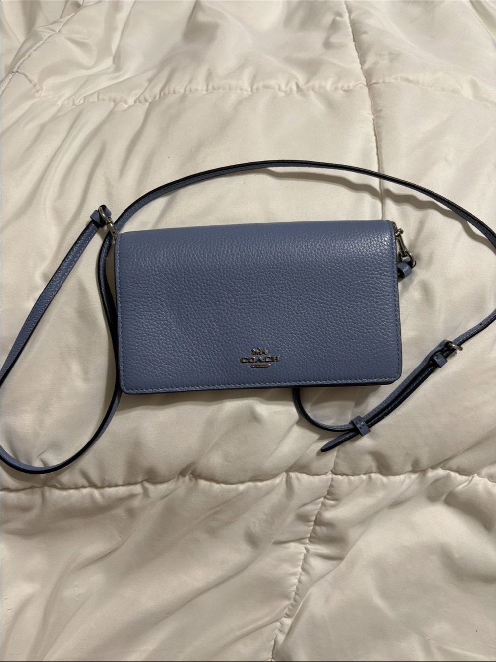 Coach Pebbled Leather Crossbody Bag in Dusty Blue